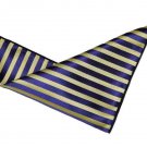 Gascoigne Pocket Square Striped Navy Blue Yellow 9" X 9"