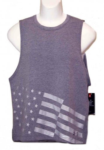 Under Armour Tank Top Shirt Loose Gray Stars Stripes Women's Size Medium