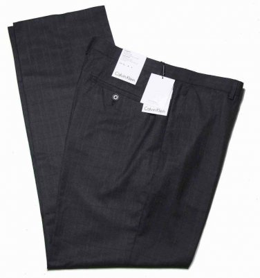 Calvin Klein Dress Pants Gray Checks Flat Front Men's Size 34 X 32