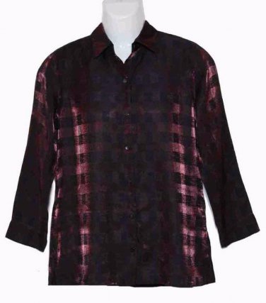 Chico's Shirt Blouse Slinky Metallic Check Women's Size Large