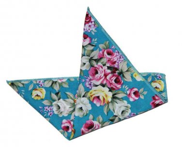 Gascoigne Pocket Square Floral Cotton Blue Pink Green Yellow Men's