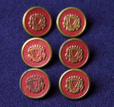 Six Vintage McGregor Buttons Red Gold 1960s Metal