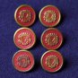 Six Vintage McGregor Buttons Red Gold 1960s Metal