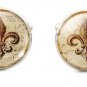 Fleur de Lis Heraldic Cufflinks Brown Cream Silver Men's