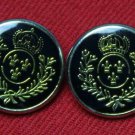 Two Fleur de Lis Blazer Buttons Gold Black Crown Laurel Plastic Two Fleur de Lis Blazer Buttons Gold Black Crown Laurel Plastic