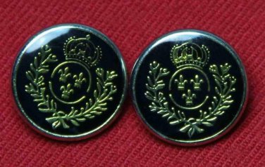 Two Fleur de Lis Blazer Buttons Gold Black Crown Laurel Plastic