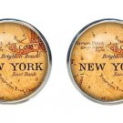 Antique City Map Cufflinks New York Silver Zinc Alloy Men's