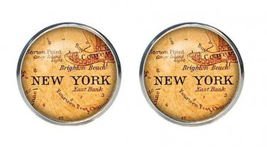 Antique City Map Cufflinks New York Silver Zinc Alloy Men's