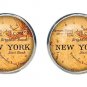 Antique City Map Cufflinks New York Silver Zinc Alloy Men's