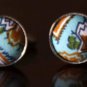 Fabric & Metal Cufflinks Blue Brown White Black Silver Zinc Alloy Men's