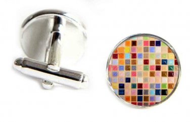 Mosaic Pattern Cufflinks Silver Zinc Alloy Multi-color Men's