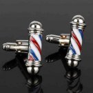Barber Shop Pole Cufflinks Hairdresser Silver Red White Blue Men's