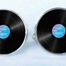 Vinyl Disc Cufflinks Music Black Blue Silver Men's