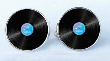 Vinyl Disc Cufflinks Music Black Blue Silver Men's