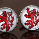 Gascoigne English Celtic Lion Cufflinks Red White Silver Zinc Alloy