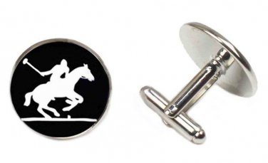 British Polo Player Cufflinks Black White Silver Men's