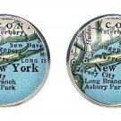 New York Old American City Map Cufflinks Silver Zinc Alloy