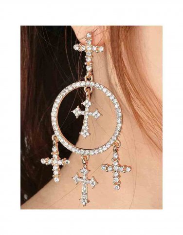 Crystal Dangle Boho 5 Crosses Baroque Earrings Women's