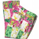 Lilly Pulitzer Pants Cropped Pink White Green Yellow Floral Hearts Cats Women's Size 4