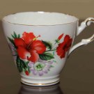 One Vintage Regency Porcelain Tea Cup Hibiscus Pattern England White Red Green Yellow One Vintage Regency Porcelain Tea Cup Hibiscus Pattern England White Red Green Yellow