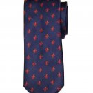 Inusual Italian Silk Tie Navy Blue Red Fleur de Lis Pattern Men's Classic