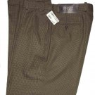 Harold Powell Dress Pants Brown Houndstooth Check Pleated Cotton Men's Size 36 X 30