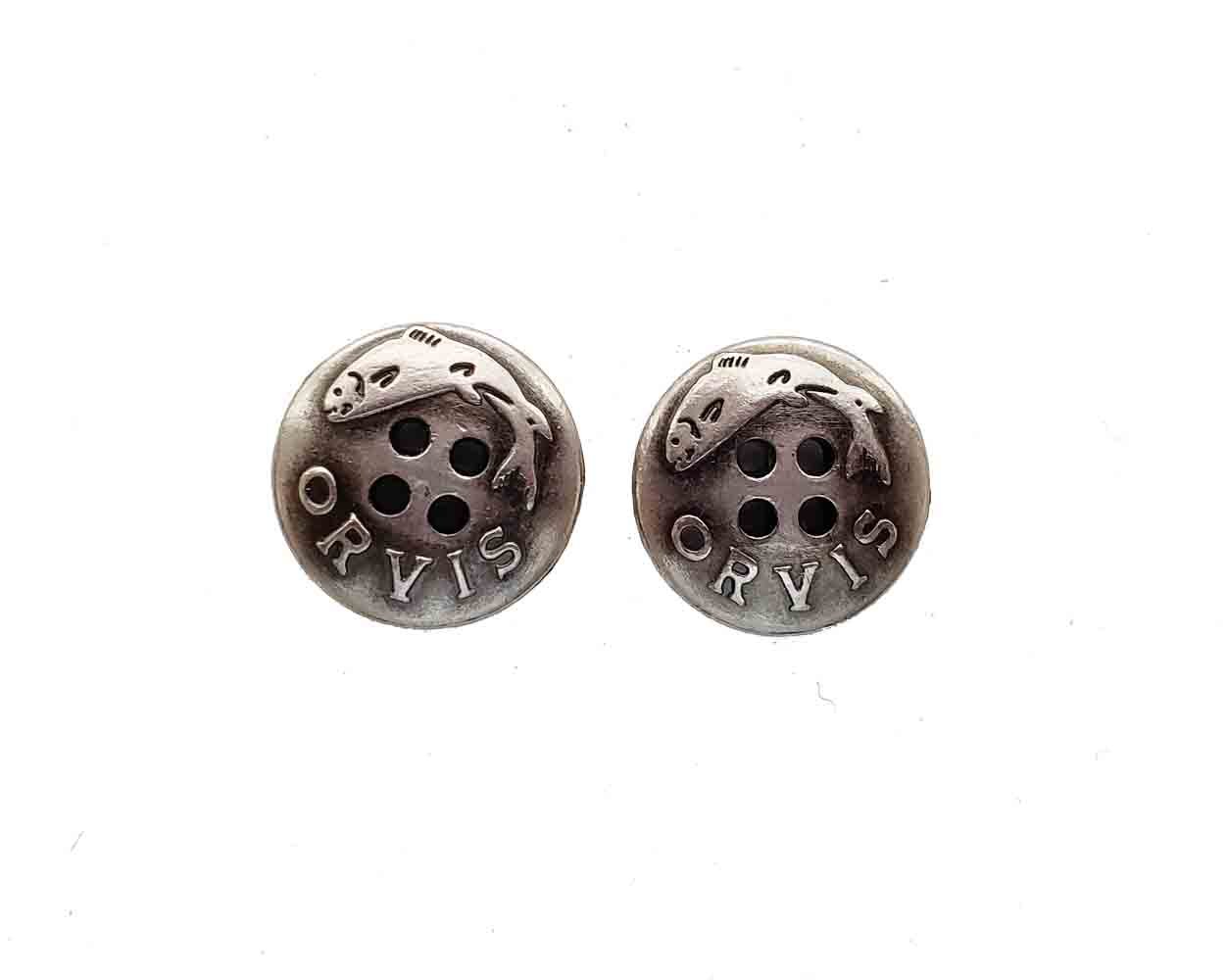 Two Orvis Metal Shirt Buttons Silver Gray 4 Eyelet Men's
