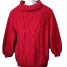 VTG Frasers England Hand Knit Wool Turtleneck Sweater Red Cable Knit Women's XL