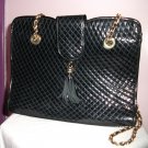 c1980's BLACK PATENT QUILTED-LIKE  SHOULDER HANDBAG