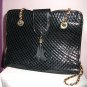 c1980's BLACK PATENT QUILTED-LIKE  SHOULDER HANDBAG