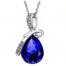 Silver Blue Crystal Drop Pendant Necklace