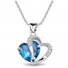 Silver Blue Crystal Heart Pendant Necklace