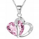 Silver Pink Crystal Heart Pendant Necklace