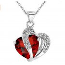 Silver red Crystal Heart Pendant Necklace