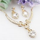 14K Gold Austrian Clear Crystal Heart Necklace Earrings Jewelry