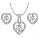 Silver Clear Crystal Heart Pendant Necklace and Earrings Set