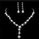 Silver Plated white Pearl Clear Rhinestones Wedding Party Necklace and Earrings set