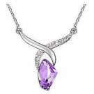 Silver Fashion Luxury Clear and Lilac Crystal Pendant Necklace