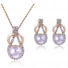 Gold White Pearl Clear Crystal Necklace and Earrings Sets