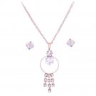 Gold Clear Crystal Circle Tassel Pendant and Necklace Earrings Set