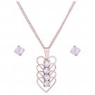 Gold Clear Crystal Multi-Heart Pendant Necklace and Earrings Set