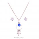 Gold Clear and Blue Crystal Circle Tassel Pendant and Necklace Earrings Set