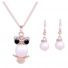 Gold Color Crystal Owl Necklace and Earrings Set