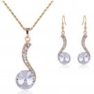 Gold Round Clear Crystal Necklace and Earrings Set