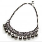 Silver Tone Metal Ball with Clear Crystal Choker Necklace