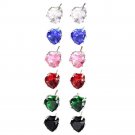 6 Pair set Fashion Accessories Crystal Heart Stud Earrings