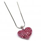Silver Pink Crystal Heart Pendant Necklace