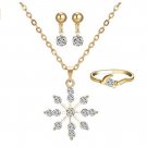 Austrian Crystal Snowflake Flower Pendant Necklace  Earrings  and Ring Set