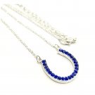 925 Silver Blue Crystal horseshoe Pendant Necklace