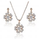 Gold Clear Crystal Flower Pendant Necklace and Earrings Set